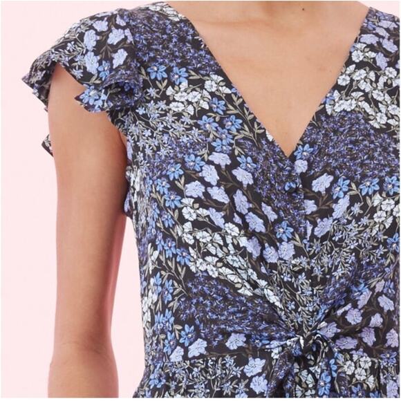 Rebecca Taylor Ava Blue Floral Print Wide Leg Silk Jumpsuit Size 0 - Picture 3 of 13